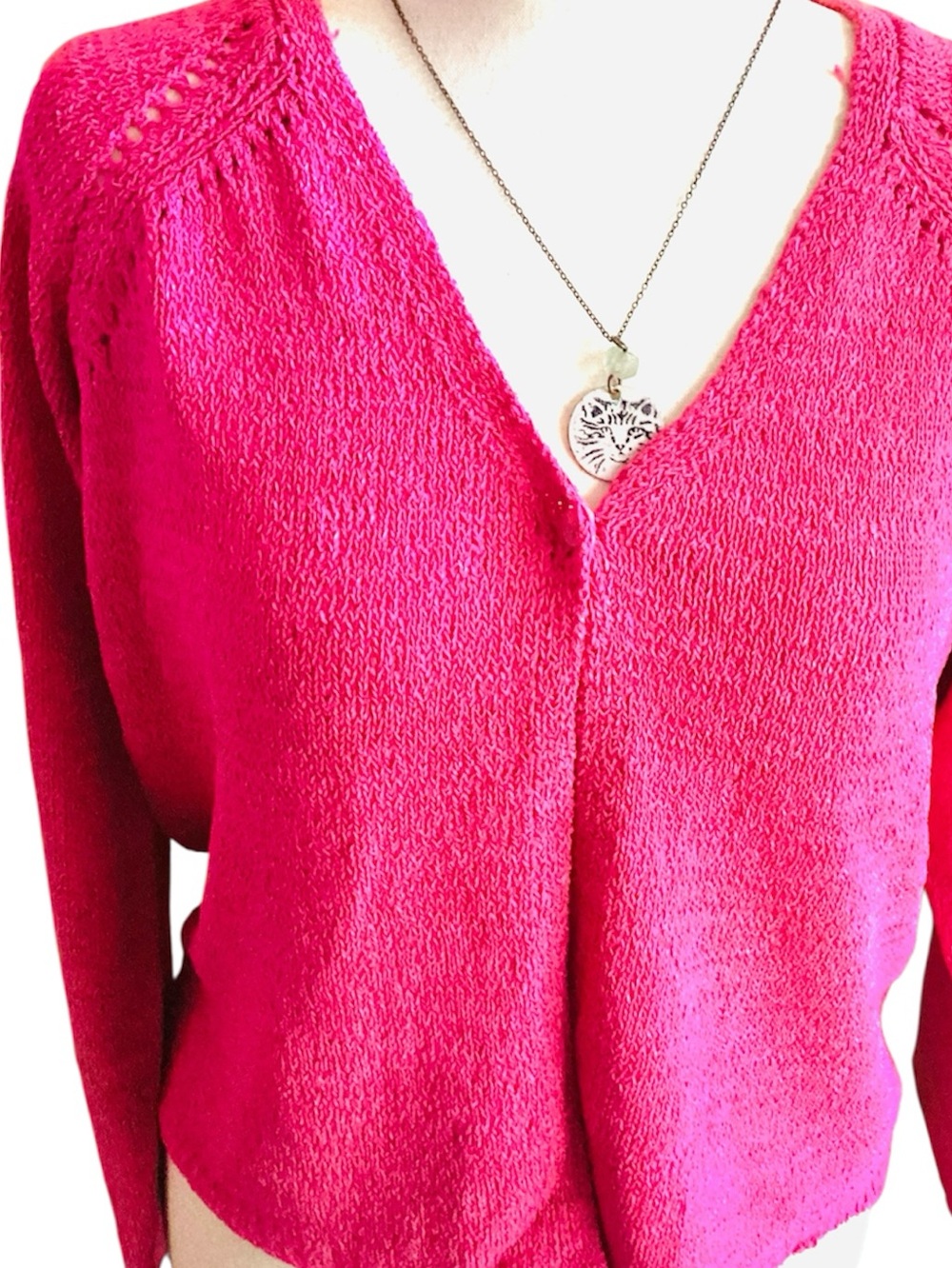 Liz Claiborne  Pink V-Neck crochet Sweater